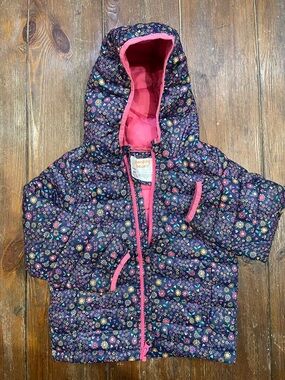 jumping beans Navy Floral Puffer Jacket with Pink Accents